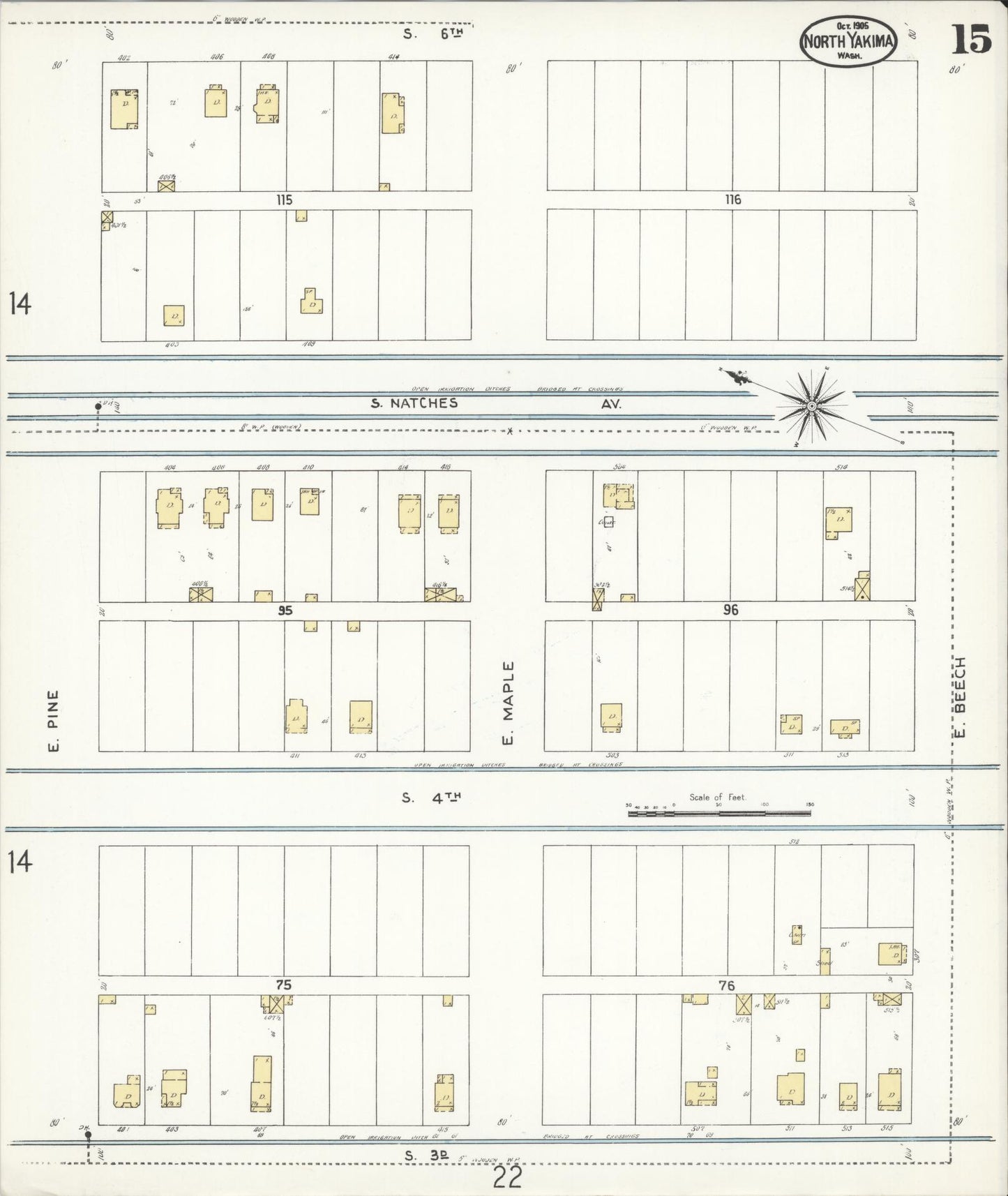 Sanborn Fire Insurance Map from North Yakima, Yakima County, Washington (1905), Sheet #0015 - Complete Map Set gallery image, historic Sanborn map, vintage wall art, Washington Washington