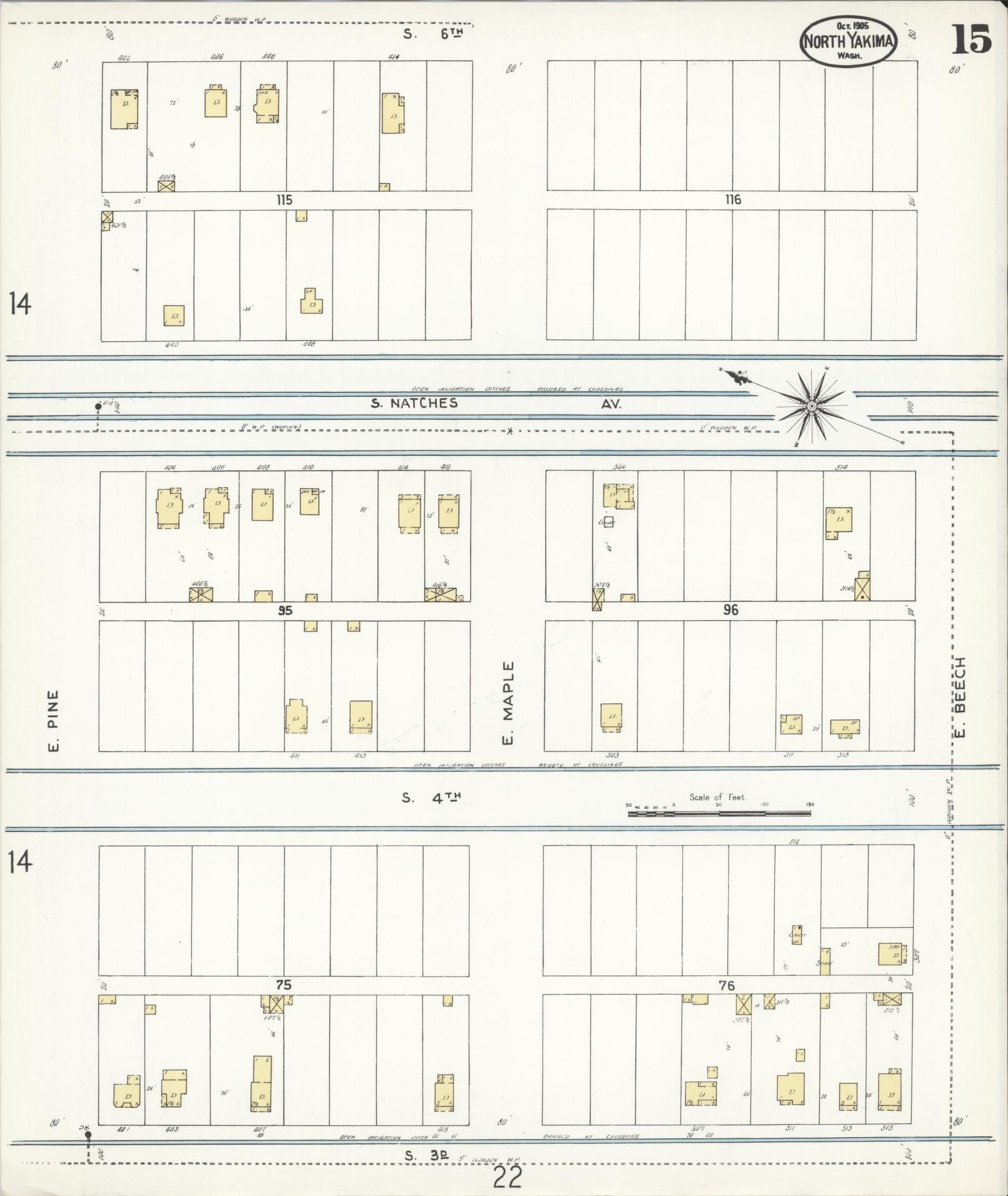 Sanborn Fire Insurance Map from North Yakima, Yakima County, Washington (1905), Sheet #0015 - Complete Map Set gallery image, historic Sanborn map, vintage wall art, Washington Washington