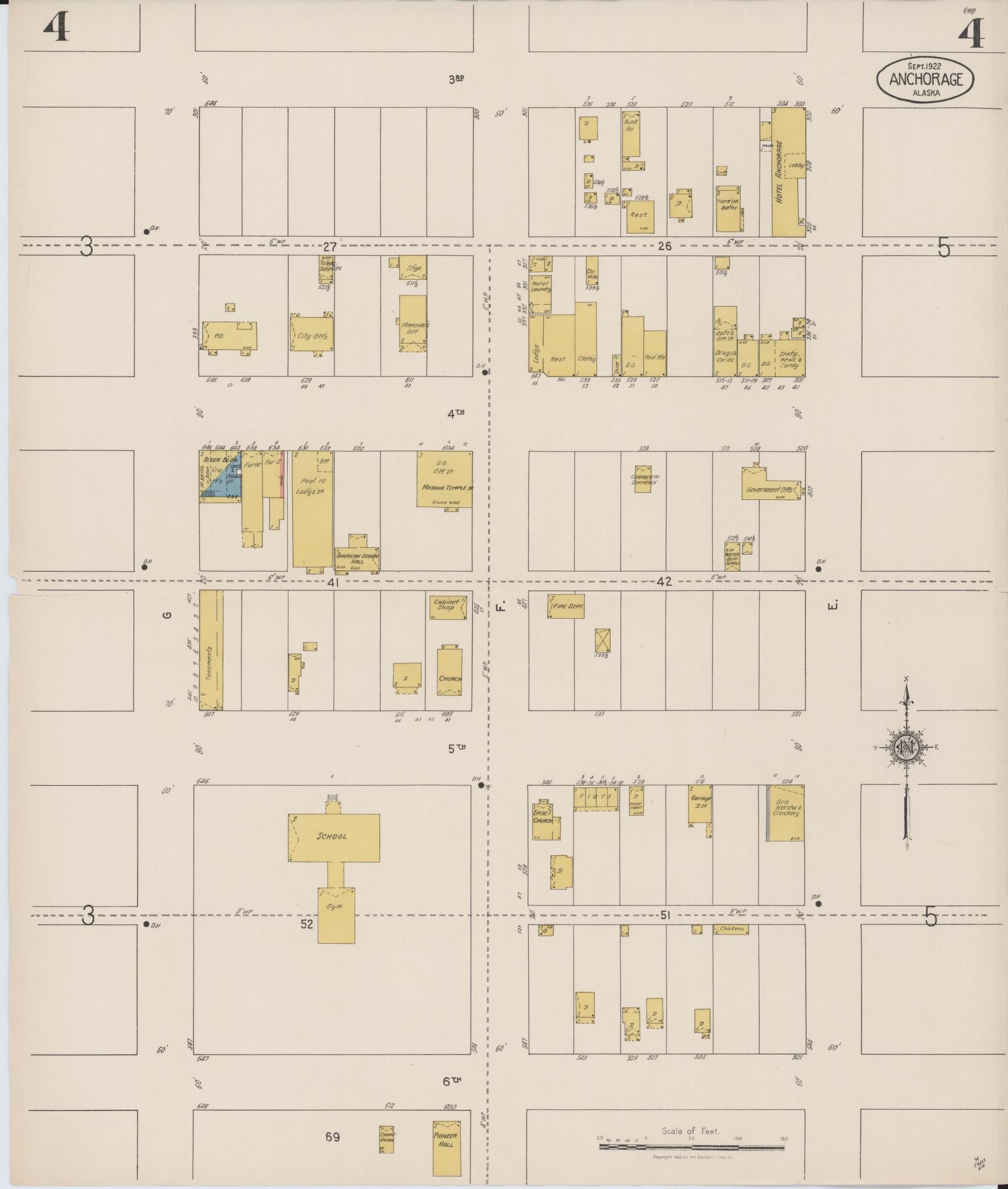 Sanborn Fire Insurance Map from Anchorage, Anchorage Census Division, Alaska (1922), Sheet #0004 - Historic Sanborn Fire Insurance Map Print, vintage old map wall art, antique decor, genealogy gift, Alaska Alaska map