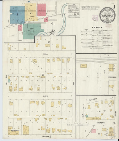 Sanborn Fire Insurance Map from Edgerton, Williams County, Ohio (1908), Sheet #0001 - Historic Sanborn Fire Insurance Map Print, vintage old map wall art, antique decor, genealogy gift, Ohio Ohio map