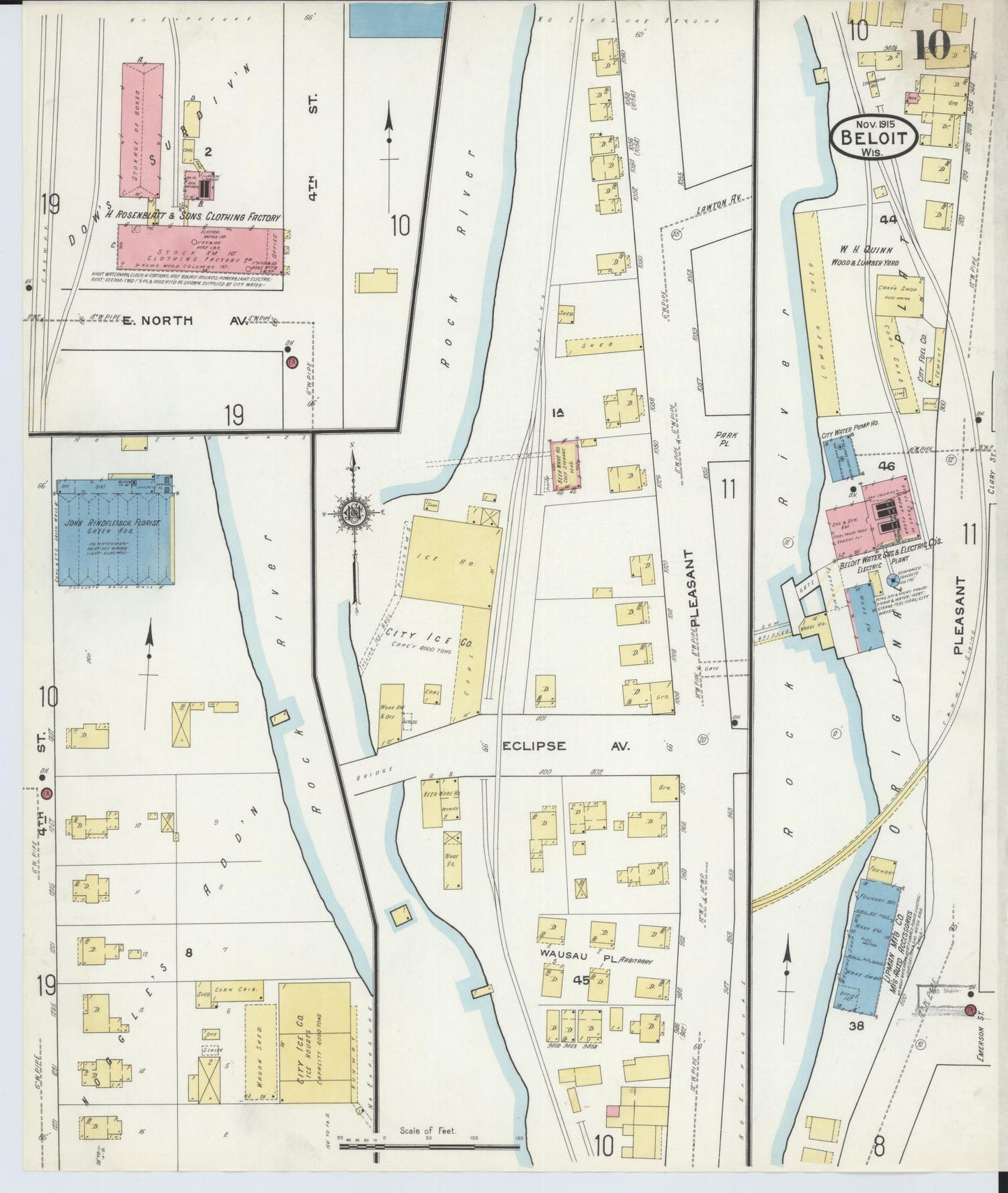 Sanborn Fire Insurance Map from Beloit, Rock County, Wisconsin (1915), Sheet #0010 - Complete Map Set gallery image, historic Sanborn map, vintage wall art, Wisconsin Wisconsin