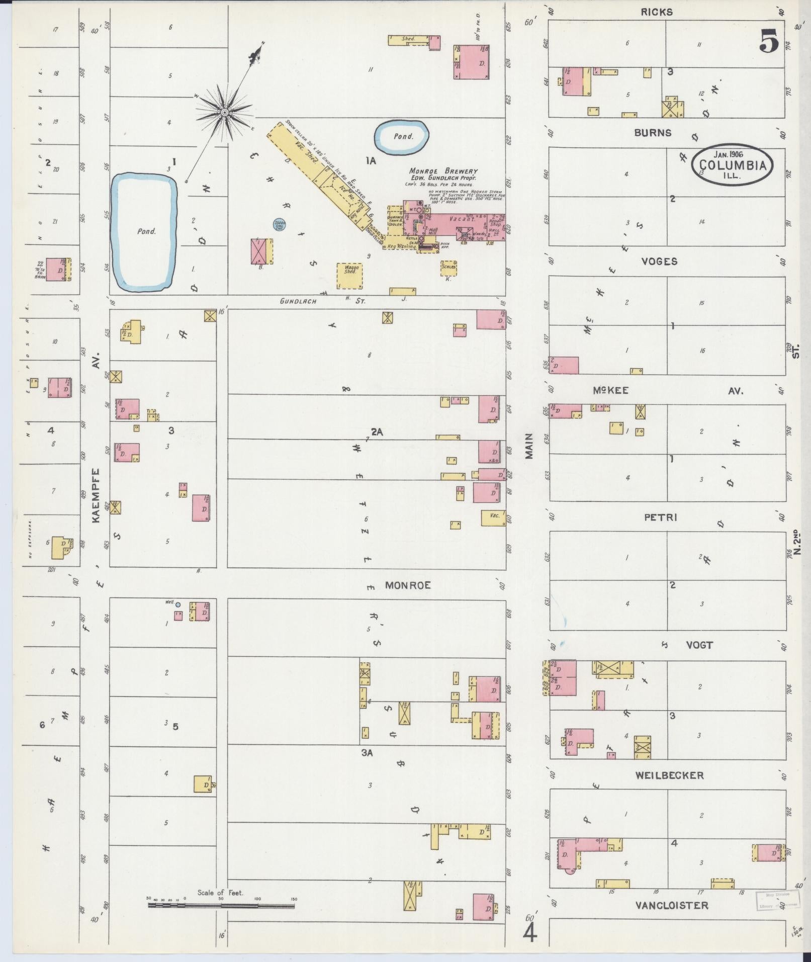 Sanborn Fire Insurance Map from Columbia, Monroe County, Illinois (1906), Sheet #0005 - Complete Map Set gallery image, historic Sanborn map, vintage wall art, Illinois Illinois