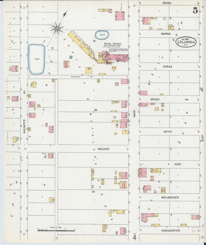 Sanborn Fire Insurance Map from Columbia, Monroe County, Illinois (1906), Sheet #0005 - Complete Map Set gallery image, historic Sanborn map, vintage wall art, Illinois Illinois