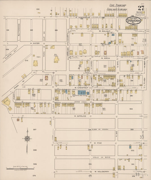 Sanborn Fire Insurance Map from Shamokin, Northumberland County, Pennsylvania (1922), Sheet #0027 - Historic Sanborn Fire Insurance Map Print, vintage old map wall art, antique decor, genealogy gift, Pennsylvania Pennsylvania map