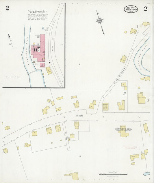 Sanborn Fire Insurance Map from Sandy Hook, Fairfield County, Connecticut (1929), Sheet #0002 - Historic Sanborn Fire Insurance Map Print, vintage old map wall art, antique decor, genealogy gift, Connecticut Connecticut map