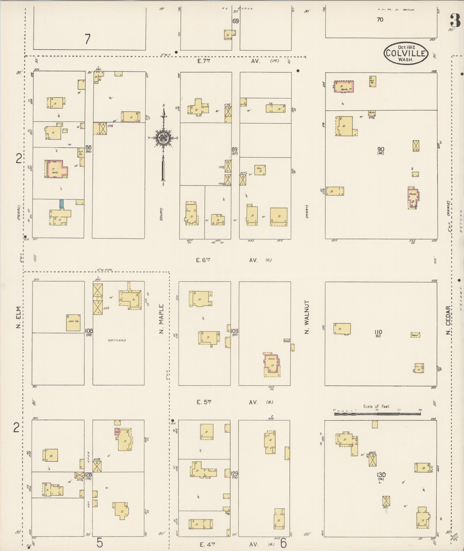 Sanborn Fire Insurance Map from Colville, Stevens County, Washington (1912), Sheet #0003 - Complete Map Set gallery image, historic Sanborn map, vintage wall art, Washington Washington