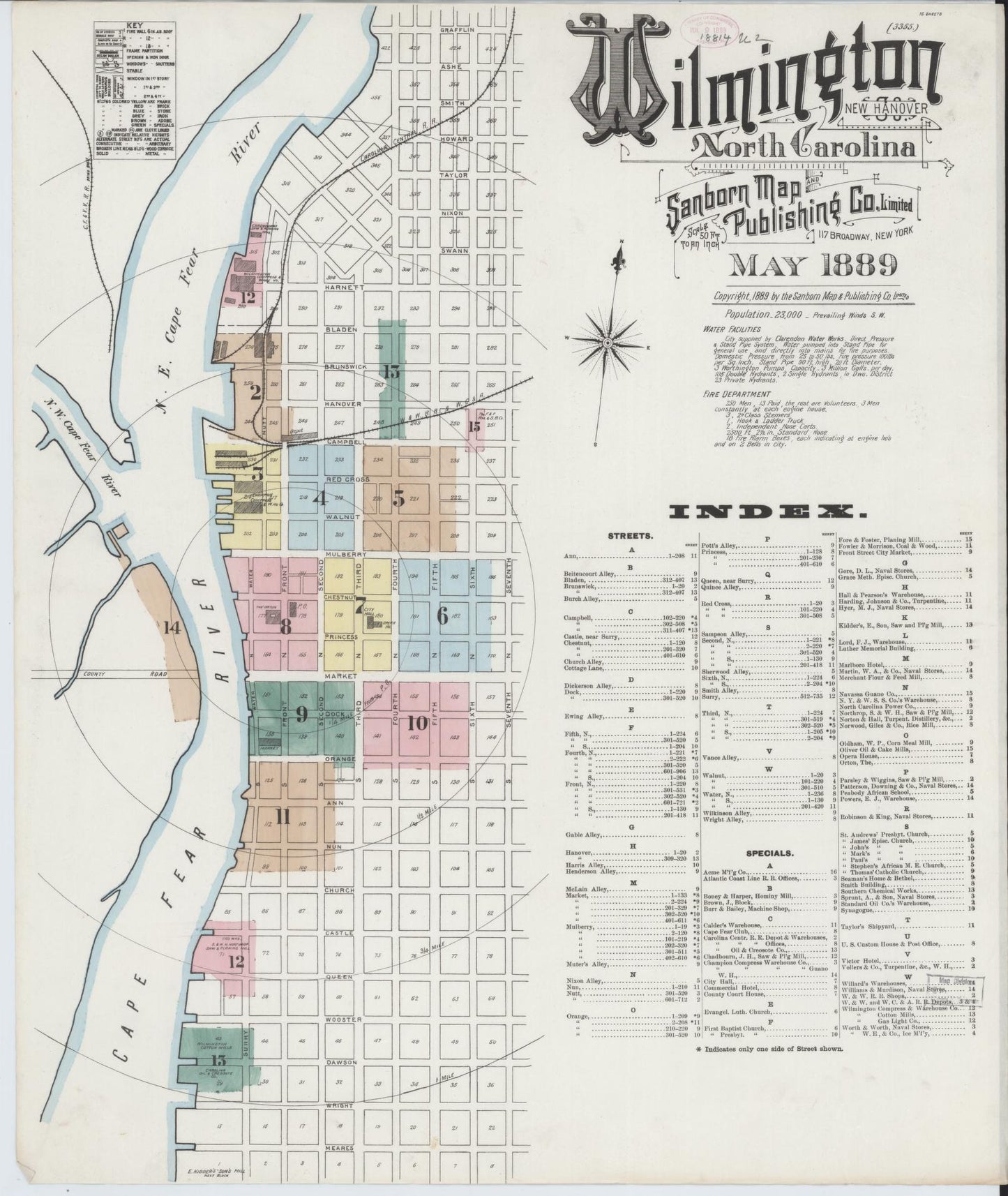 Sanborn Fire Insurance Map from Wilmington, New Hanover County, North Carolina (1889), Sheet #0001 - Complete Map Set gallery image, historic Sanborn map, vintage wall art, North Carolina North Carolina