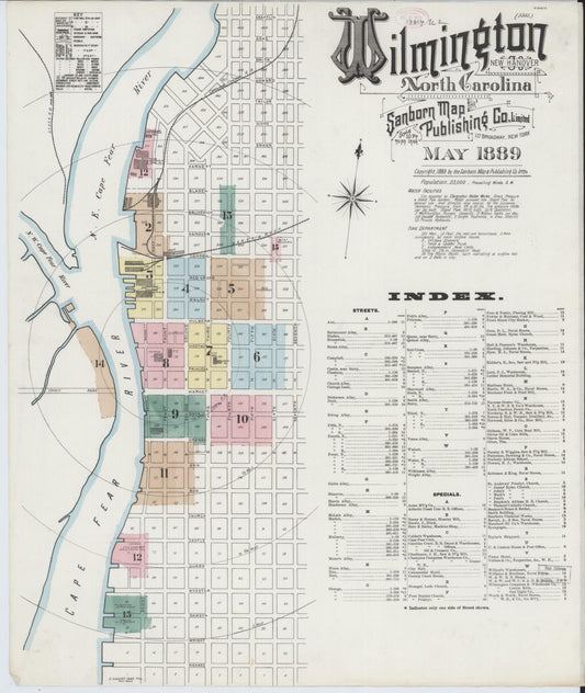 Sanborn Fire Insurance Map from Wilmington, New Hanover County, North Carolina (1889), Sheet #0001 - Complete Map Set gallery image, historic Sanborn map, vintage wall art, North Carolina North Carolina