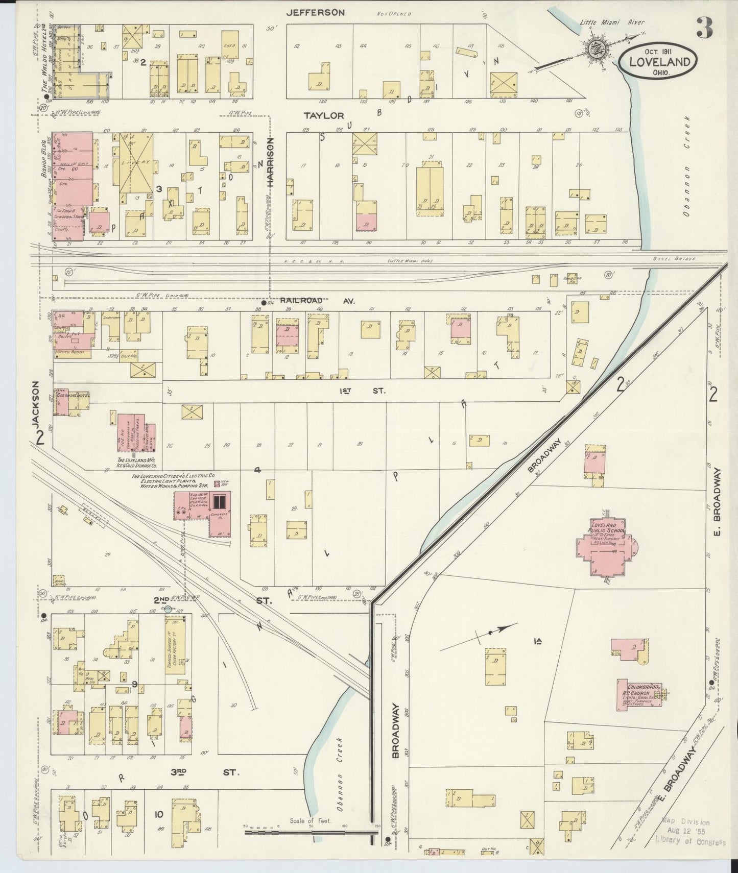 Sanborn Fire Insurance Map from Loveland, Clermont, Hamilton, And Warren County, Ohio (1911), Sheet #0003 - Complete Map Set gallery image, historic Sanborn map, vintage wall art, Ohio Ohio