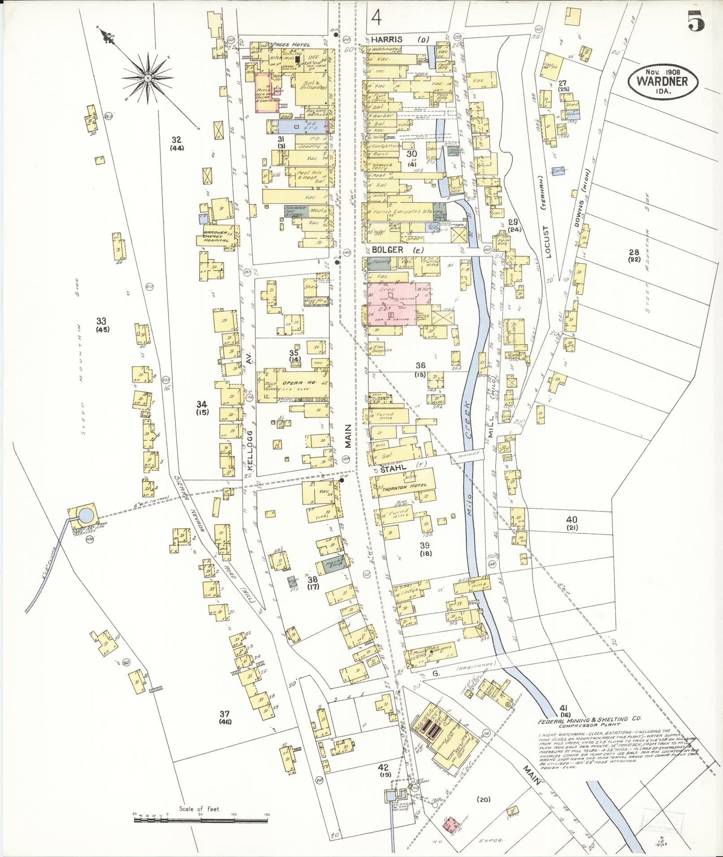 Sanborn Fire Insurance Map from Wardner, Shoshone County, Idaho (1908), Sheet #0005 - Historic Sanborn Fire Insurance Map Print, vintage old map wall art, antique decor, genealogy gift, Idaho Idaho map