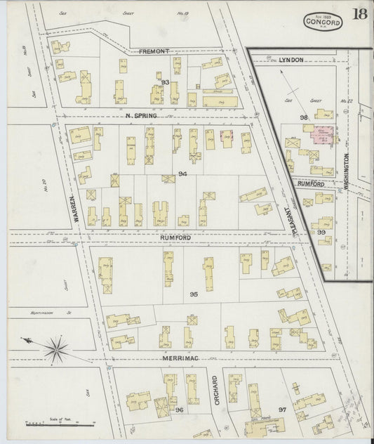 Sanborn Fire Insurance Map from Concord, Merrimack County, New Hampshire (1889), Sheet #0018 - Historic Sanborn Fire Insurance Map Print, vintage old map wall art, antique decor, genealogy gift, New Hampshire New Hampshire map