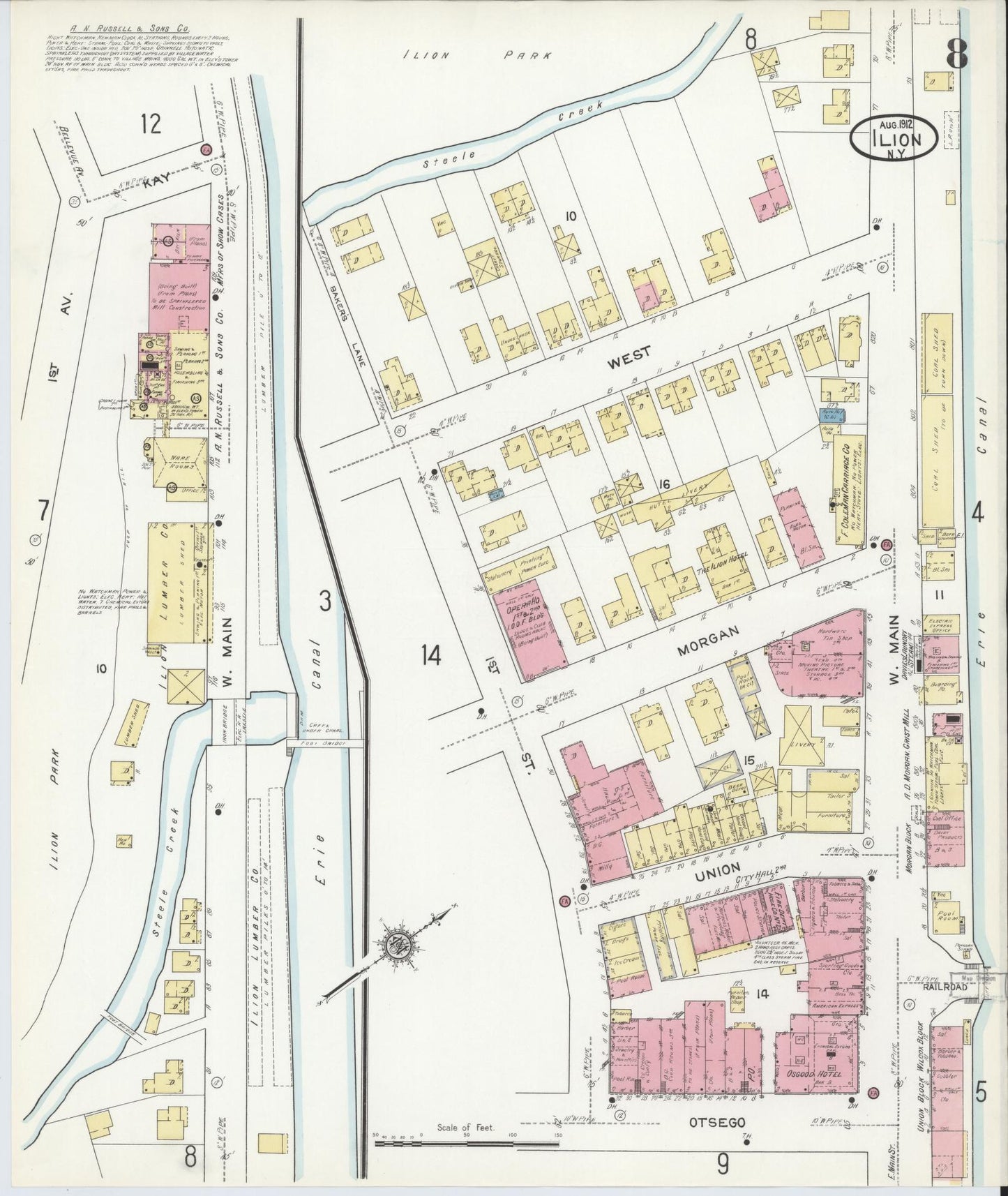 Sanborn Fire Insurance Map from Ilion, Herkimer County, New York (1912), Sheet #0008 - Complete Map Set gallery image, historic Sanborn map, vintage wall art, New York New York