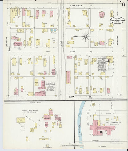 Sanborn Fire Insurance Map from Upper Sandusky, Wyandot County, Ohio (1897), Sheet #0006 - Historic Sanborn Fire Insurance Map Print, vintage old map wall art, antique decor, genealogy gift, Ohio Ohio map
