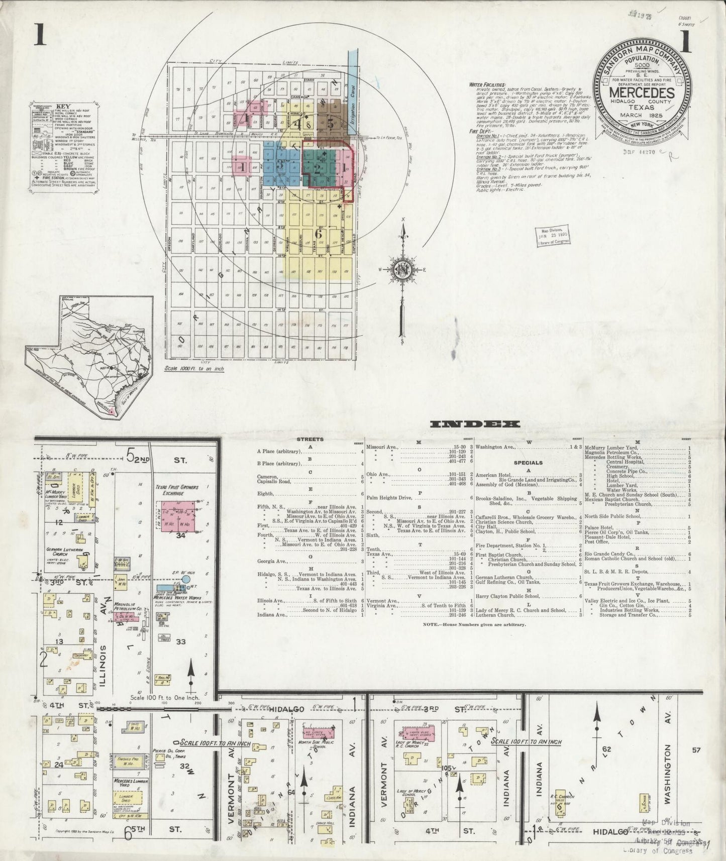Sanborn Fire Insurance Map from Mercedes, Hidalgo County, Texas (1925), Sheet #0001 - Complete Map Set gallery image, historic Sanborn map, vintage wall art, Texas Texas