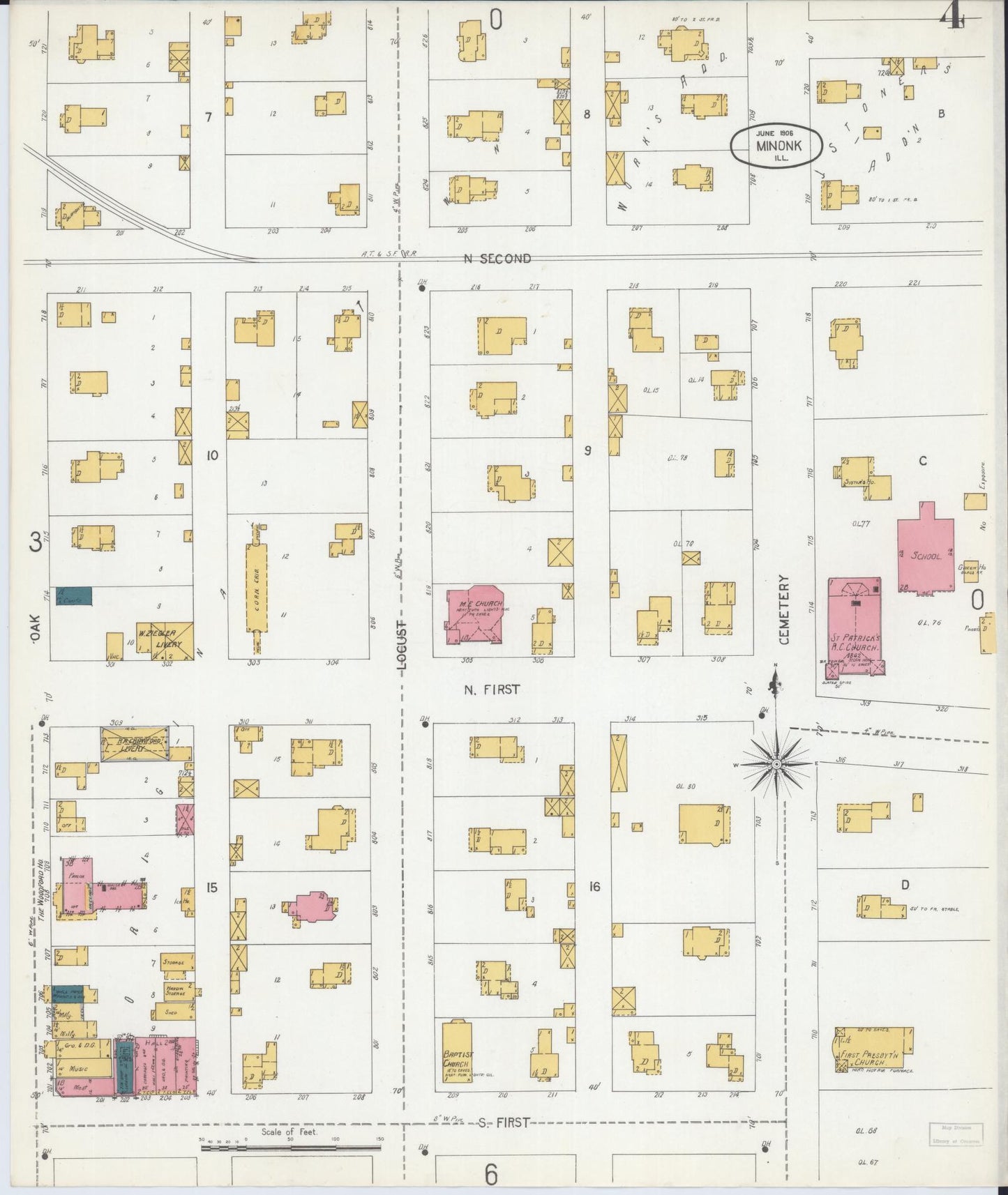 Sanborn Fire Insurance Map from Minonk, Woodford County, Illinois (1906), Sheet #0004 - Historic Sanborn Fire Insurance Map Print, vintage old map wall art, antique decor, genealogy gift, Illinois Illinois map