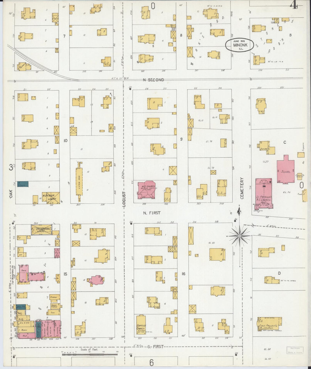 Sanborn Fire Insurance Map from Minonk, Woodford County, Illinois (1906), Sheet #0004 - Historic Sanborn Fire Insurance Map Print, vintage old map wall art, antique decor, genealogy gift, Illinois Illinois map