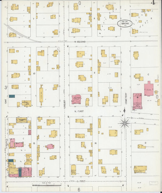 Sanborn Fire Insurance Map from Minonk, Woodford County, Illinois (1906), Sheet #0004 - Historic Sanborn Fire Insurance Map Print, vintage old map wall art, antique decor, genealogy gift, Illinois Illinois map