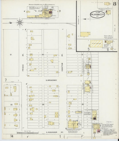 Sanborn Fire Insurance Map from Oklahoma City, Oklahoma County, Oklahoma (1896), Sheet #0008 - Complete Map Set gallery image, historic Sanborn map, vintage wall art, Oklahoma City Oklahoma
