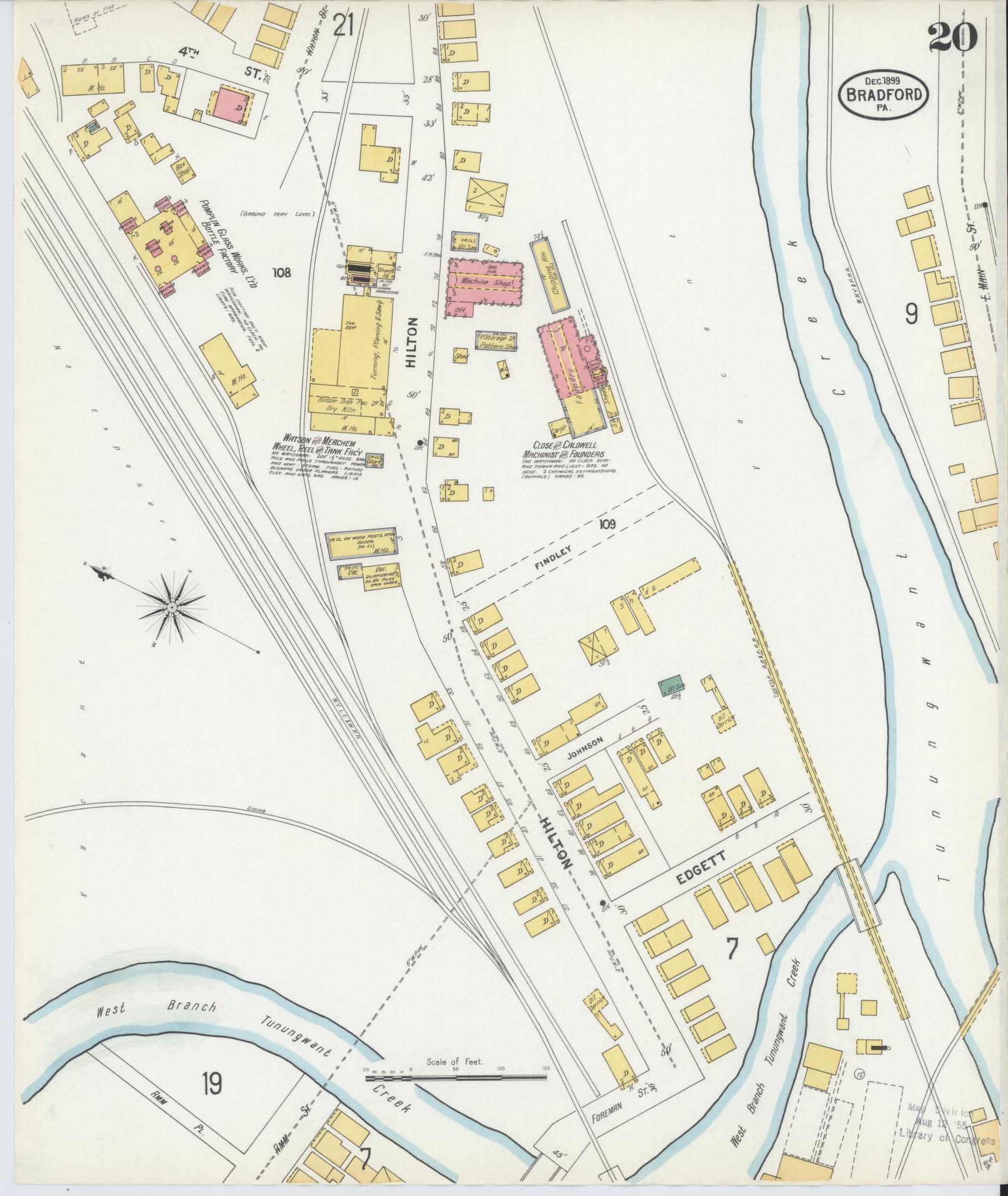 Sanborn Fire Insurance Map from Bradford, McKean County, Pennsylvania (1899), Sheet #0020 - Historic Sanborn Fire Insurance Map Print, vintage old map wall art, antique decor, genealogy gift, Pennsylvania Pennsylvania map