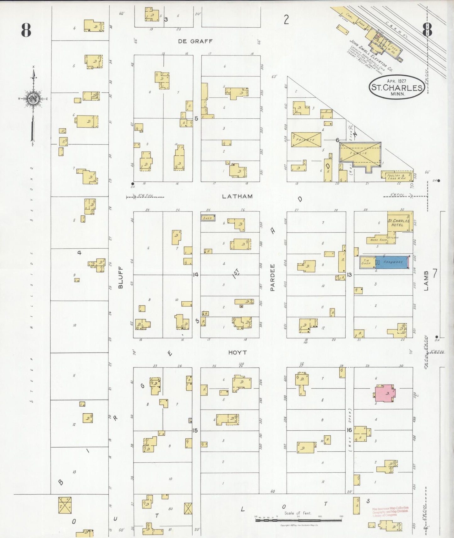 Sanborn Fire Insurance Map from Saint Charles, Winona County, Minnesota (1927), Sheet #0008 - Complete Map Set gallery image, historic Sanborn map, vintage wall art, Minnesota Minnesota