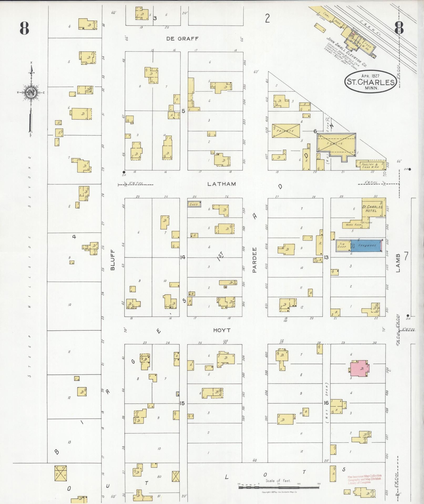 Sanborn Fire Insurance Map from Saint Charles, Winona County, Minnesota (1927), Sheet #0008 - Complete Map Set gallery image, historic Sanborn map, vintage wall art, Minnesota Minnesota
