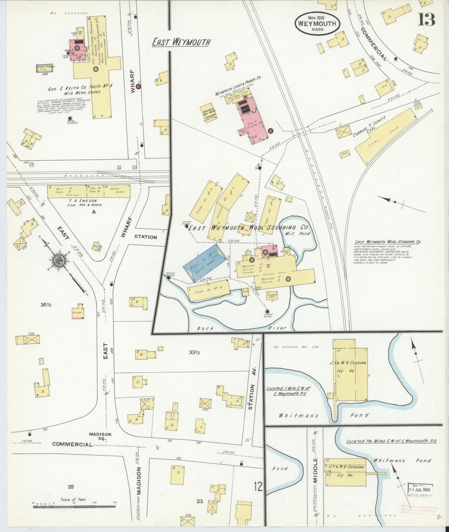 Sanborn Fire Insurance Map from Weymouth, Norfolk County, Massachusetts (1910), Sheet #0013 - Complete Map Set gallery image, historic Sanborn map, vintage wall art, Massachusetts Massachusetts