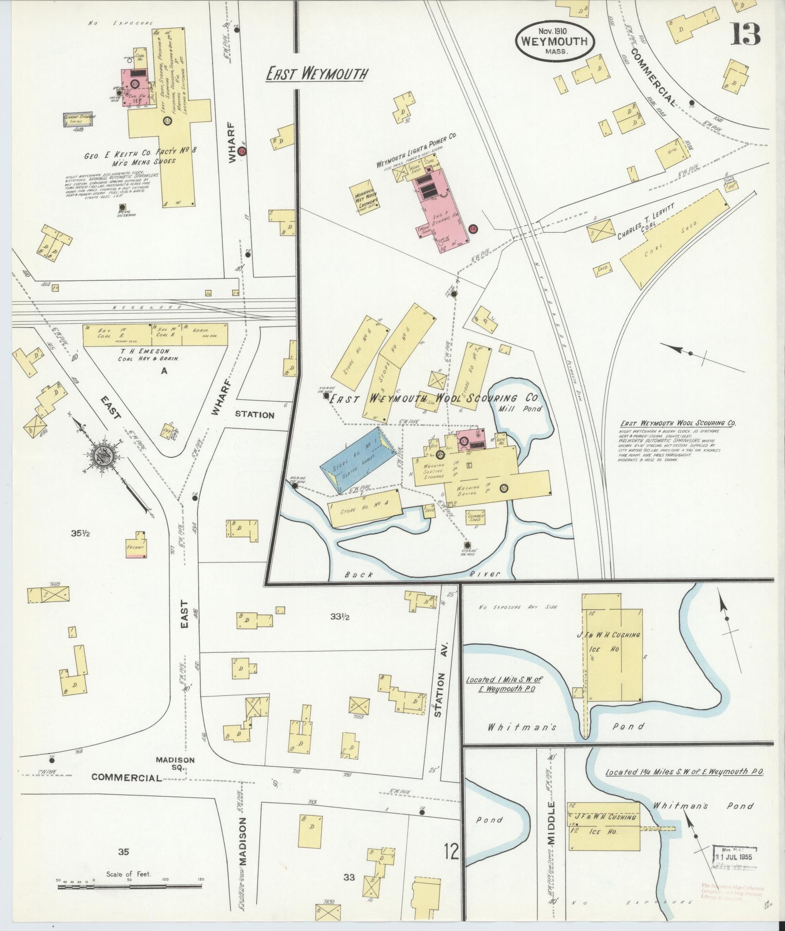 Sanborn Fire Insurance Map from Weymouth, Norfolk County, Massachusetts (1910), Sheet #0013 - Complete Map Set gallery image, historic Sanborn map, vintage wall art, Massachusetts Massachusetts