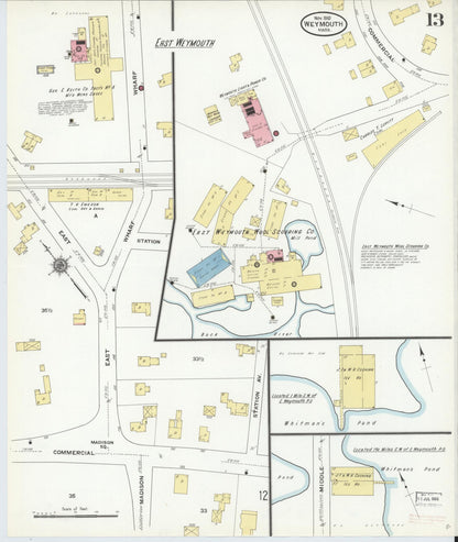 Sanborn Fire Insurance Map from Weymouth, Norfolk County, Massachusetts (1910), Sheet #0013 - Complete Map Set gallery image, historic Sanborn map, vintage wall art, Massachusetts Massachusetts