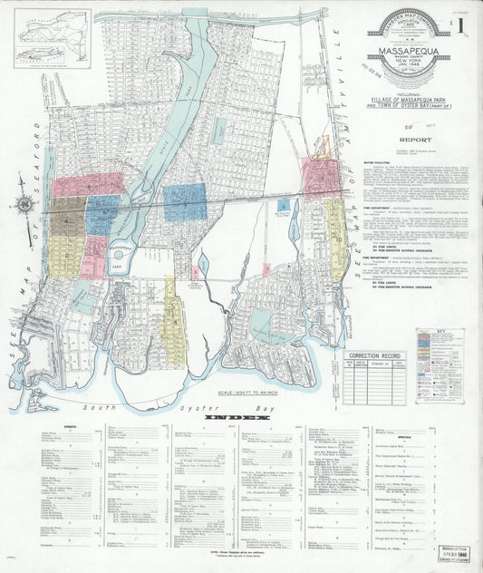 Sanborn Fire Insurance Map from Massapequa, Nassau County, New York (1948), Sheet #0001 - Historic Sanborn Fire Insurance Map Print, vintage old map wall art, antique decor, genealogy gift, New York New York map