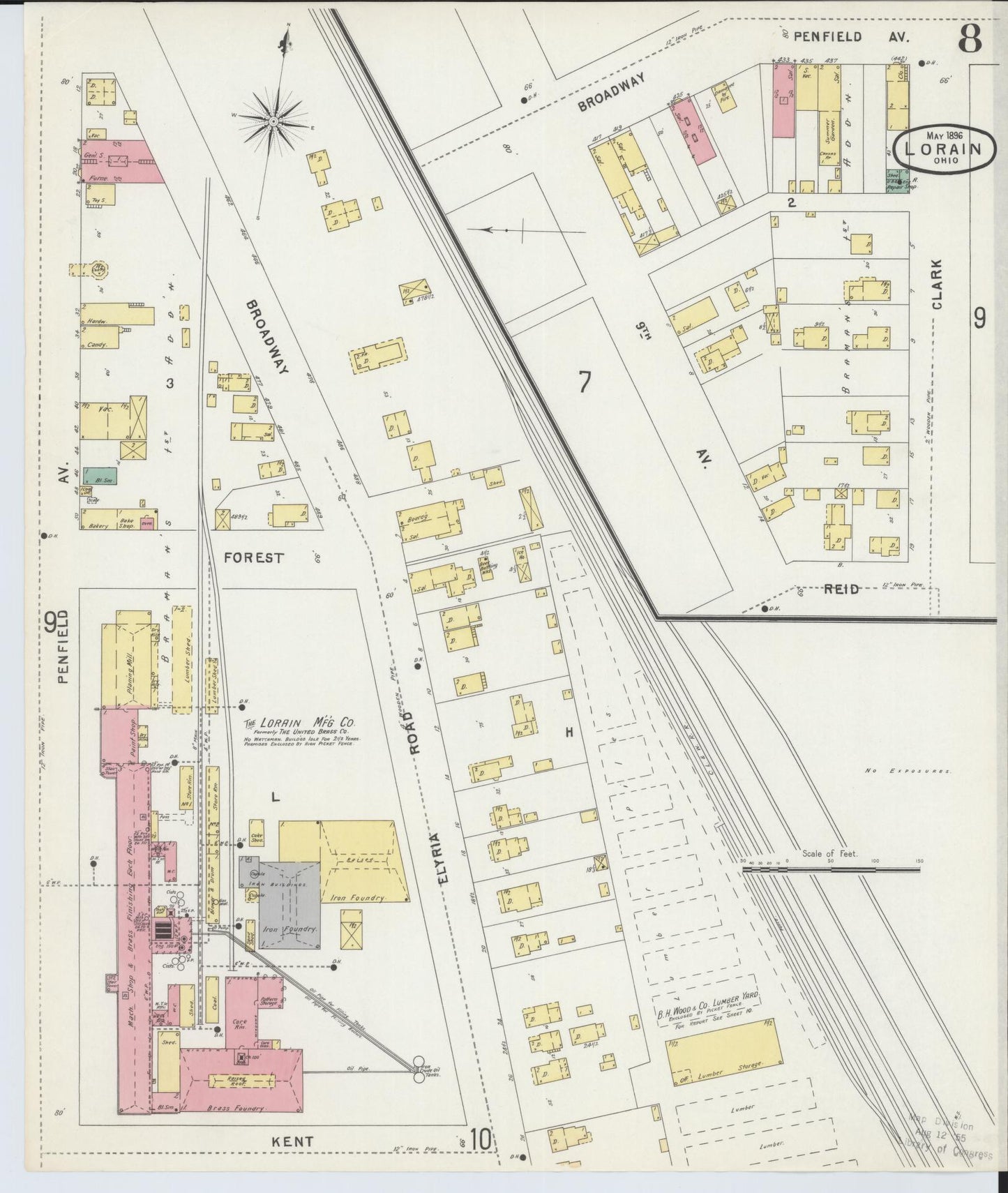 Sanborn Fire Insurance Map from Lorain, Lorain County, Ohio (1896), Sheet #0008 - Historic Sanborn Fire Insurance Map Print, vintage old map wall art, antique decor, genealogy gift, Ohio Ohio map