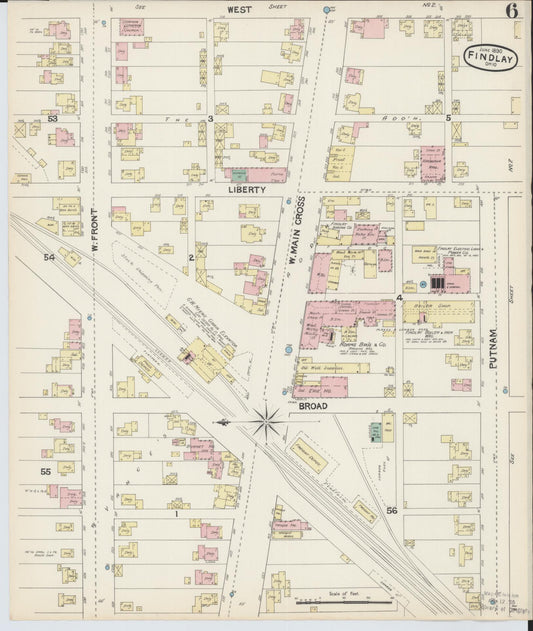 Sanborn Fire Insurance Map from Findlay, Hancock County, Ohio (1890), Sheet #0006 - Historic Sanborn Fire Insurance Map Print, vintage old map wall art, antique decor, genealogy gift, Ohio Ohio map