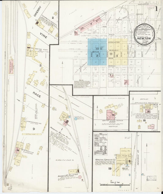 Sanborn Fire Insurance Map from Newton, Jasper County, Iowa (1888), Sheet #0001 - Historic Sanborn Fire Insurance Map Print, vintage old map wall art