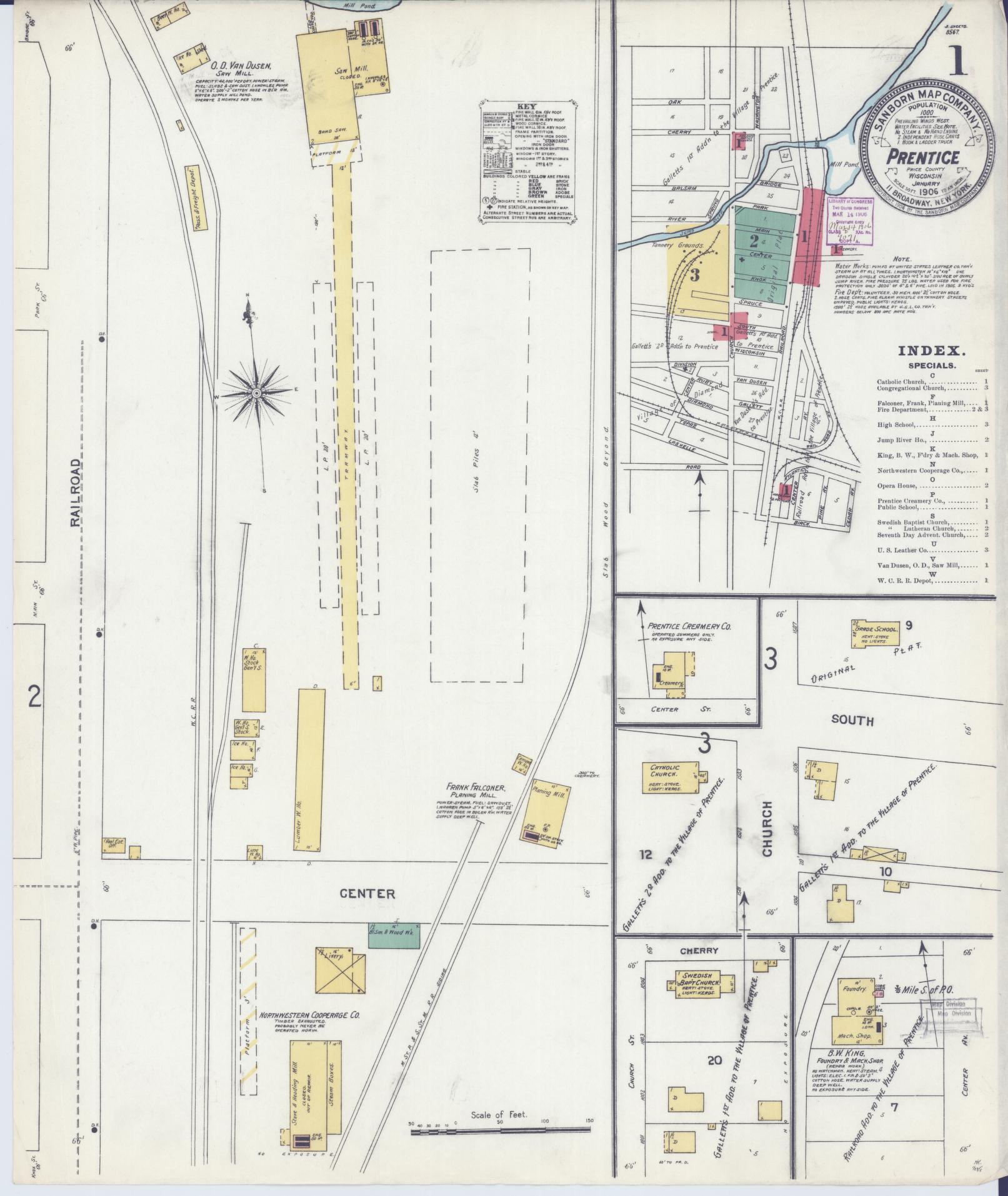 Sanborn Fire Insurance Map from Prentice, Price County, Wisconsin (1906), Sheet #0001 - Complete Map Set gallery image, historic Sanborn map, vintage wall art, Wisconsin Wisconsin