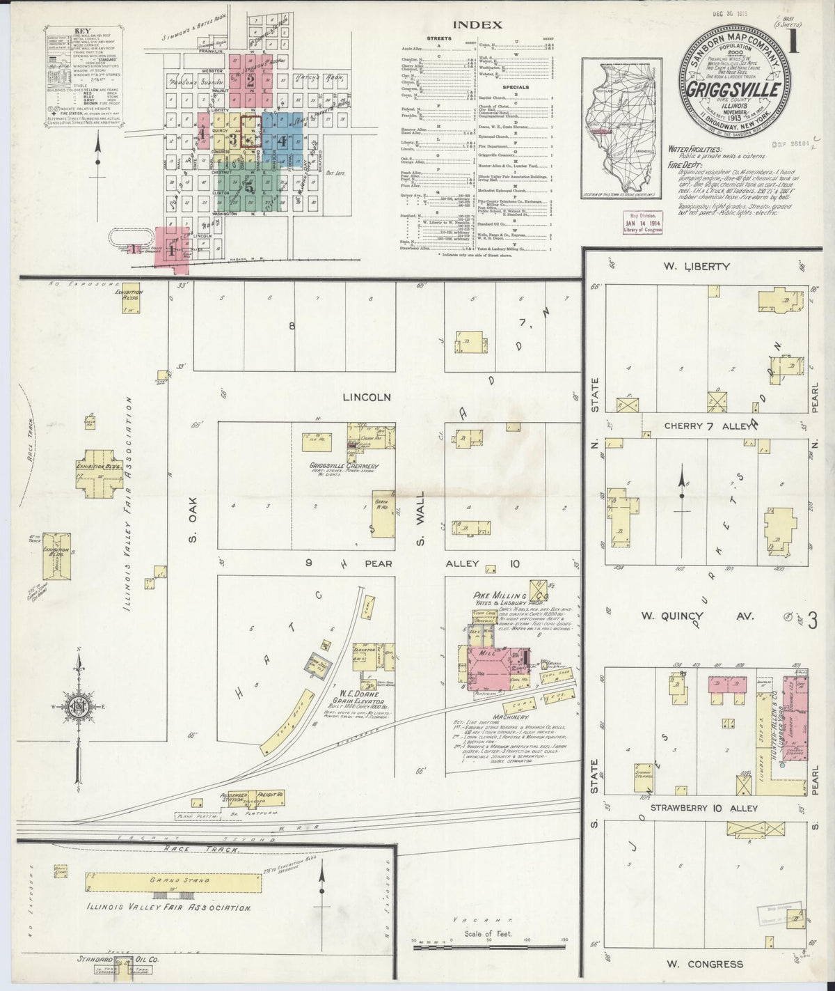 Sanborn Fire Insurance Map from Griggsville, Pike County, Illinois (1913), Sheet #0001 - Complete Map Set gallery image, historic Sanborn map, vintage wall art, Illinois Illinois