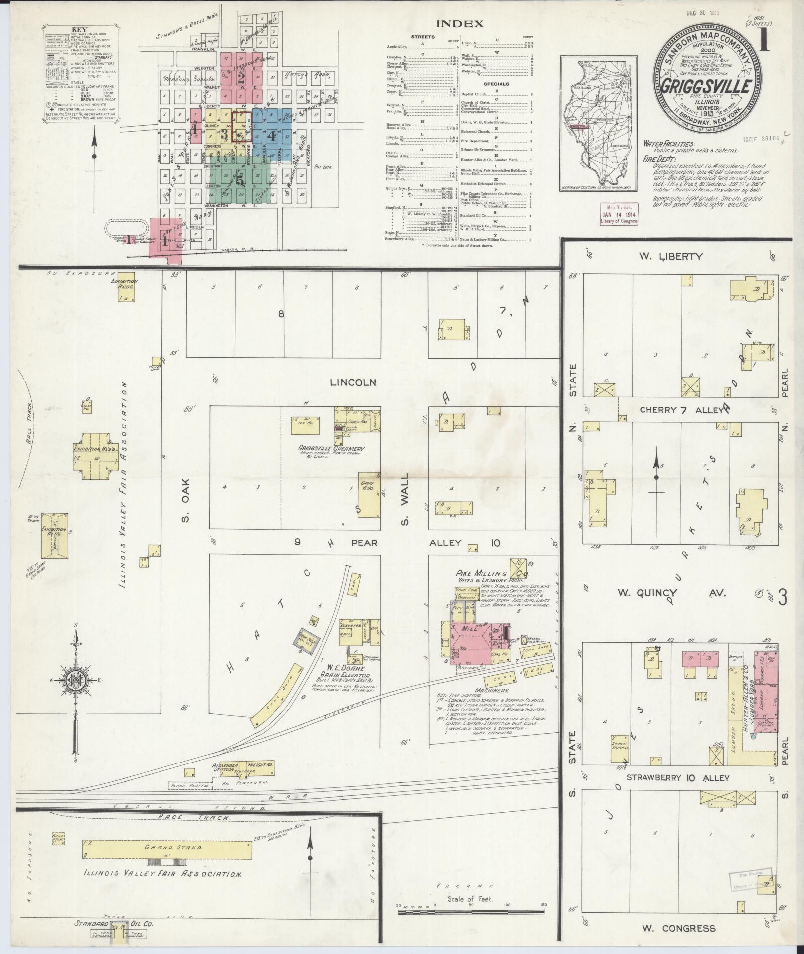 Sanborn Fire Insurance Map from Griggsville, Pike County, Illinois (1913), Sheet #0001 - Complete Map Set gallery image, historic Sanborn map, vintage wall art, Illinois Illinois