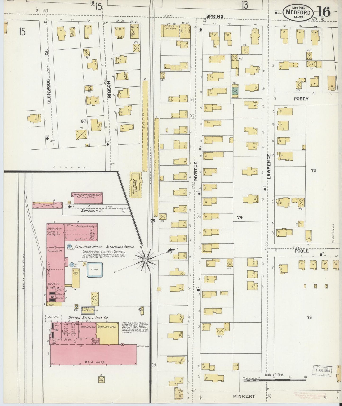 Sanborn Fire Insurance Map from Medford, Middlesex County, Massachusetts (1903), Sheet #0016 - Historic Sanborn Fire Insurance Map Print, vintage old map wall art, antique decor, genealogy gift, Massachusetts Massachusetts map