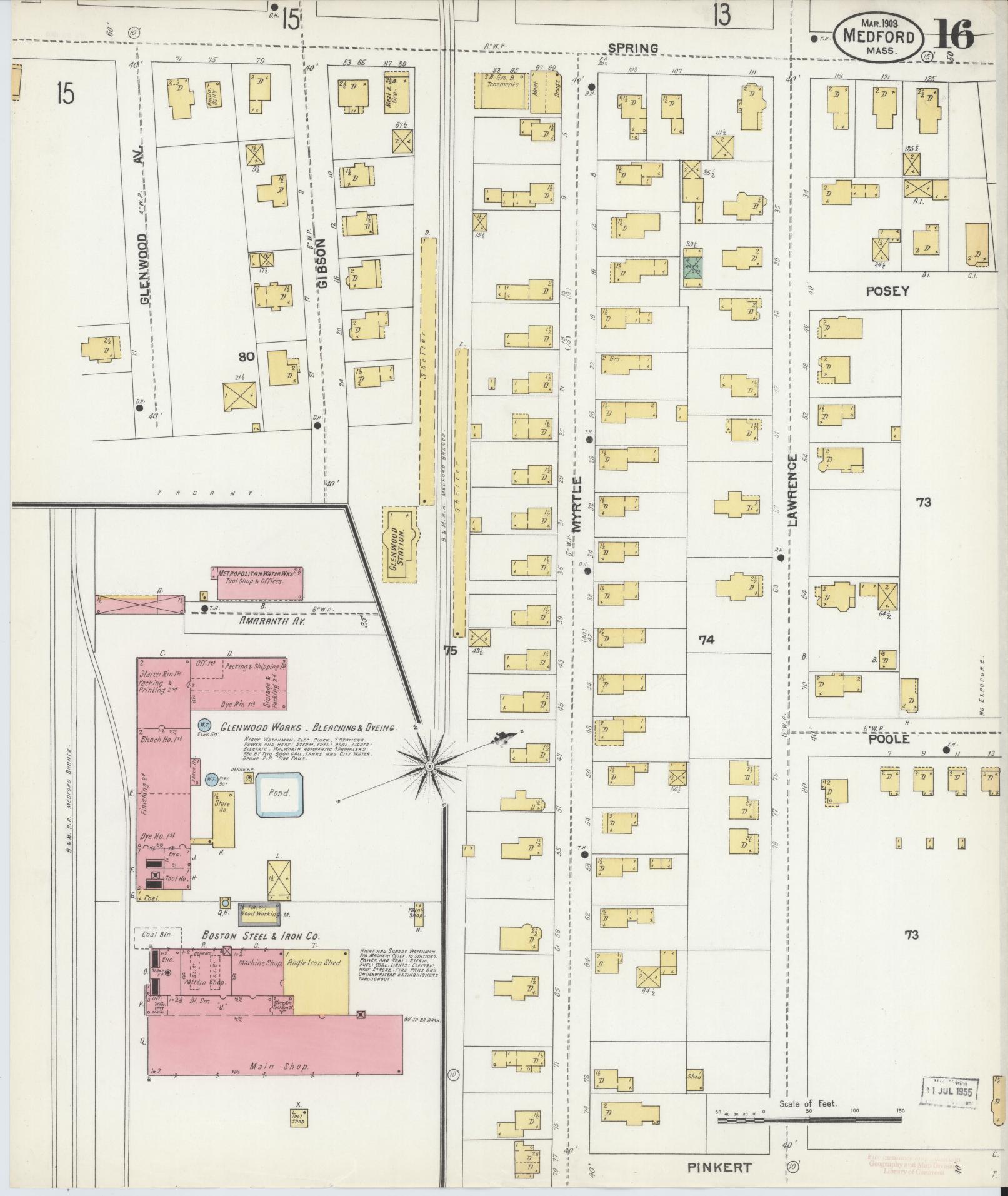 Sanborn Fire Insurance Map from Medford, Middlesex County, Massachusetts (1903), Sheet #0016 - Historic Sanborn Fire Insurance Map Print, vintage old map wall art, antique decor, genealogy gift, Massachusetts Massachusetts map