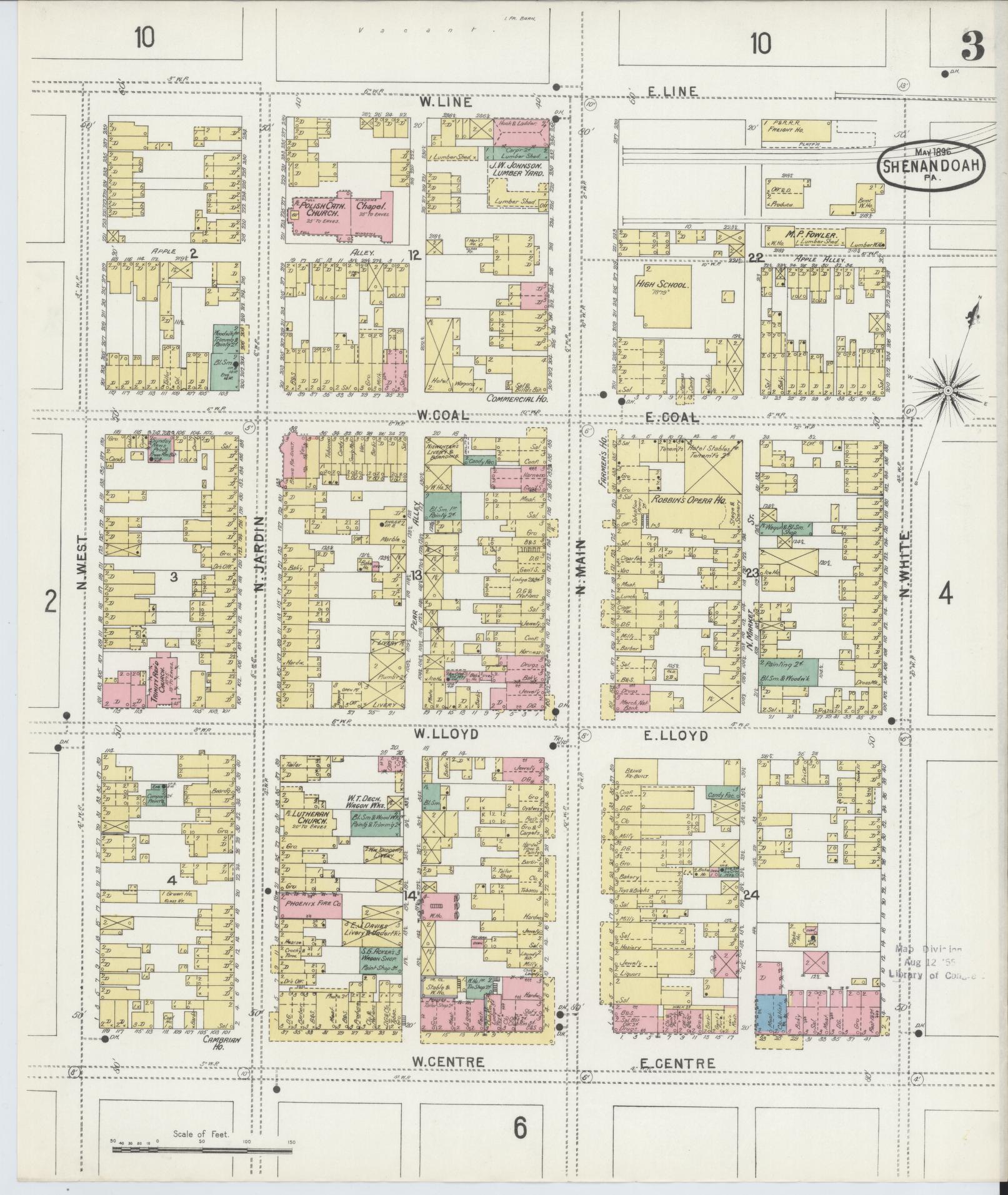 Sanborn Fire Insurance Map from Shenandoah, Schuylkill County, Pennsylvania (1896), Sheet #0003 - Complete Map Set gallery image, historic Sanborn map, vintage wall art, Pennsylvania Pennsylvania