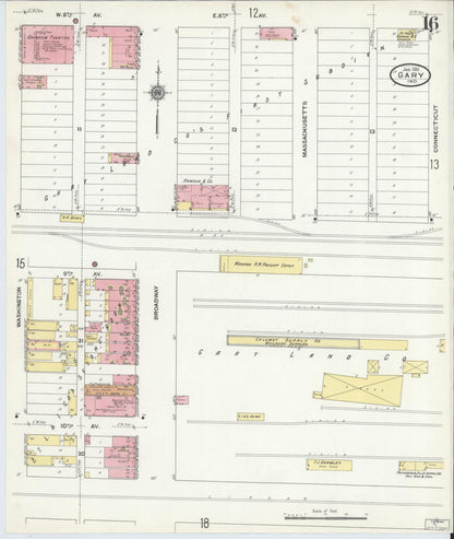 Sanborn Fire Insurance Map from Gary, Lake County, Indiana (1911), Sheet #0016 - Historic Sanborn Fire Insurance Map Print, vintage old map wall art, antique decor, genealogy gift, Indiana Indiana map