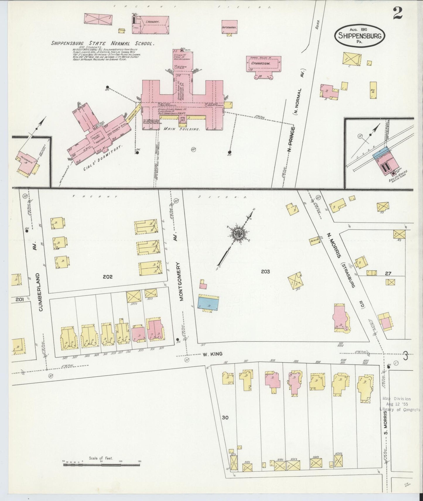 Sanborn Fire Insurance Map from Shippensburg, Cumberland And Franklin Counties, Pennsylvania (1910), Sheet #0002 - Historic Sanborn Fire Insurance Map Print, vintage old map wall art, antique decor, genealogy gift, Counties Pennsylvania map