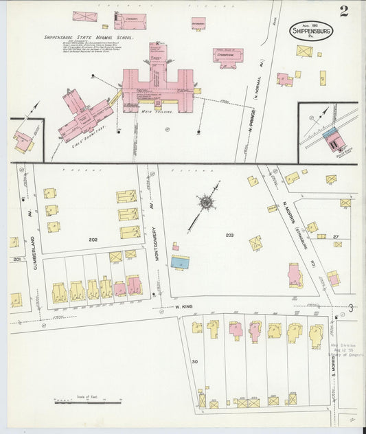 Sanborn Fire Insurance Map from Shippensburg, Cumberland And Franklin Counties, Pennsylvania (1910), Sheet #0002 - Historic Sanborn Fire Insurance Map Print, vintage old map wall art, antique decor, genealogy gift, Counties Pennsylvania map