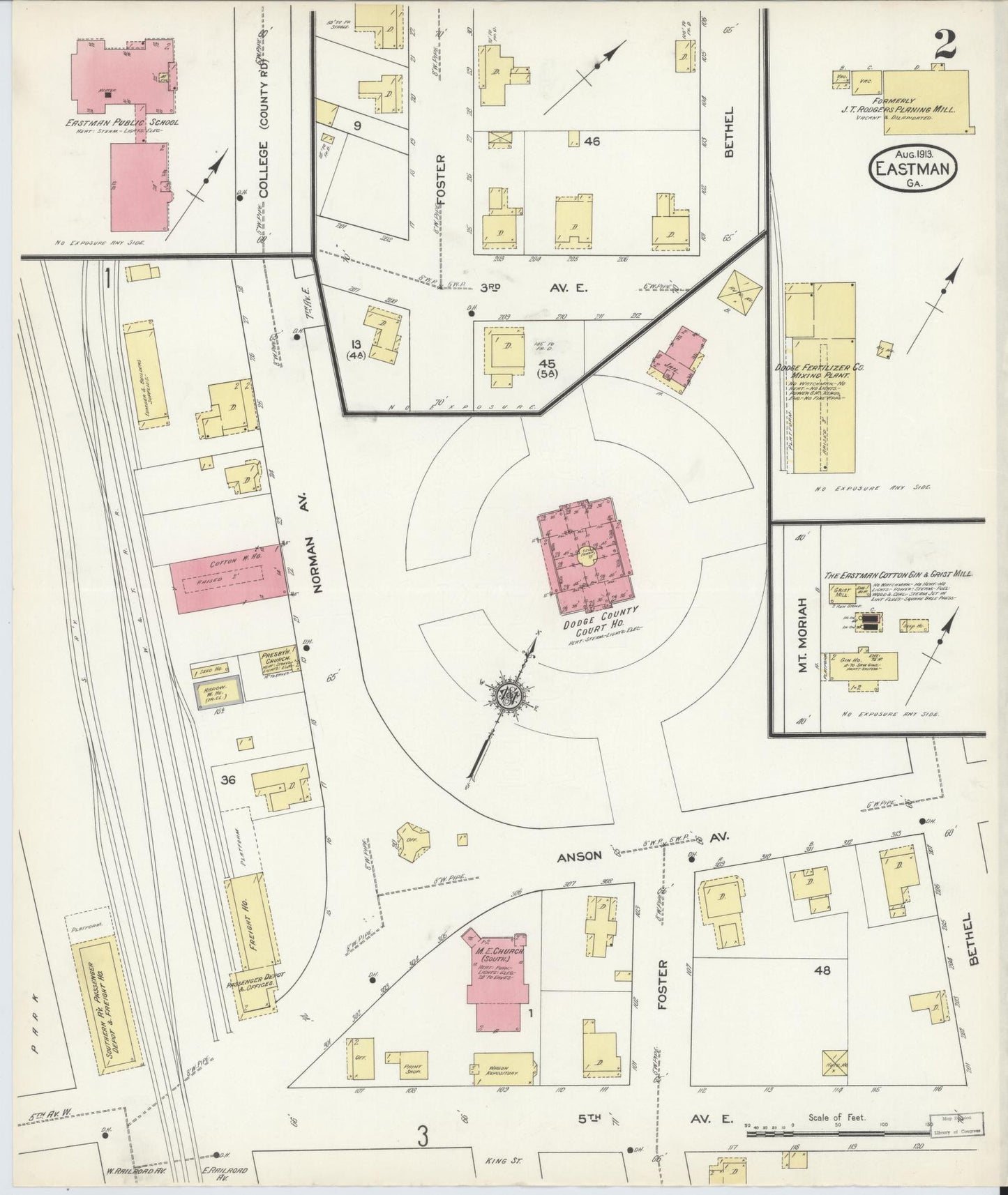 Sanborn Fire Insurance Map from Eastman, Dodge County, Georgia (1913), Sheet #0002 - Historic Sanborn Fire Insurance Map Print, vintage old map wall art, antique decor, genealogy gift, Georgia Georgia map
