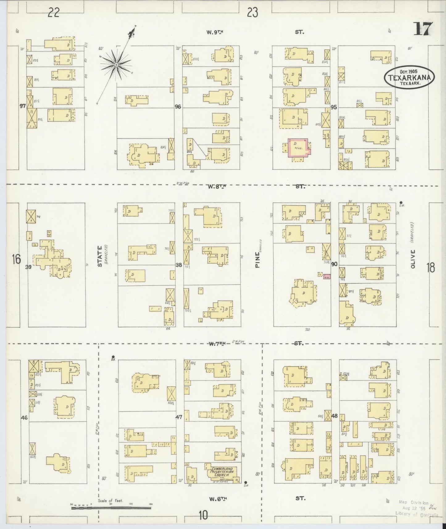 Sanborn Fire Insurance Map from Texarkana, Bowie County, Texas (1905), Sheet #0017 - Complete Map Set gallery image, historic Sanborn map, vintage wall art, Texas Texas