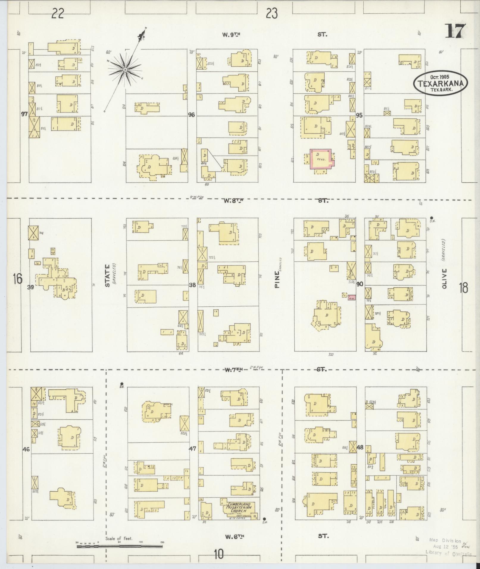 Sanborn Fire Insurance Map from Texarkana, Bowie County, Texas (1905), Sheet #0017 - Complete Map Set gallery image, historic Sanborn map, vintage wall art, Texas Texas