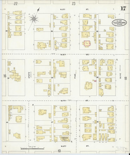 Sanborn Fire Insurance Map from Texarkana, Bowie County, Texas (1905), Sheet #0017 - Complete Map Set gallery image, historic Sanborn map, vintage wall art, Texas Texas