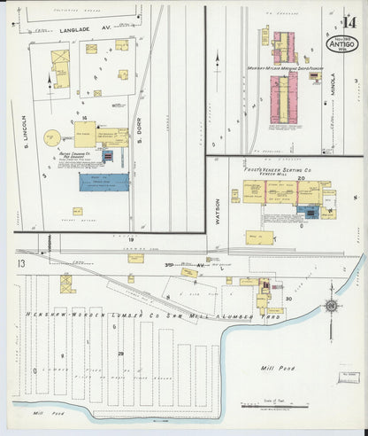 Sanborn Fire Insurance Map from Antigo, Langlade County, Wisconsin (1919), Sheet #0014 - Complete Map Set gallery image, historic Sanborn map, vintage wall art, Wisconsin Wisconsin
