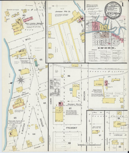 Sanborn Fire Insurance Map from New London, Waupaca and Outagamie Counties, Wisconsin (1892), Sheet #0001 - Historic Sanborn Fire Insurance Map Print, vintage old map wall art, antique decor, genealogy gift, Wisconsin Wisconsin map