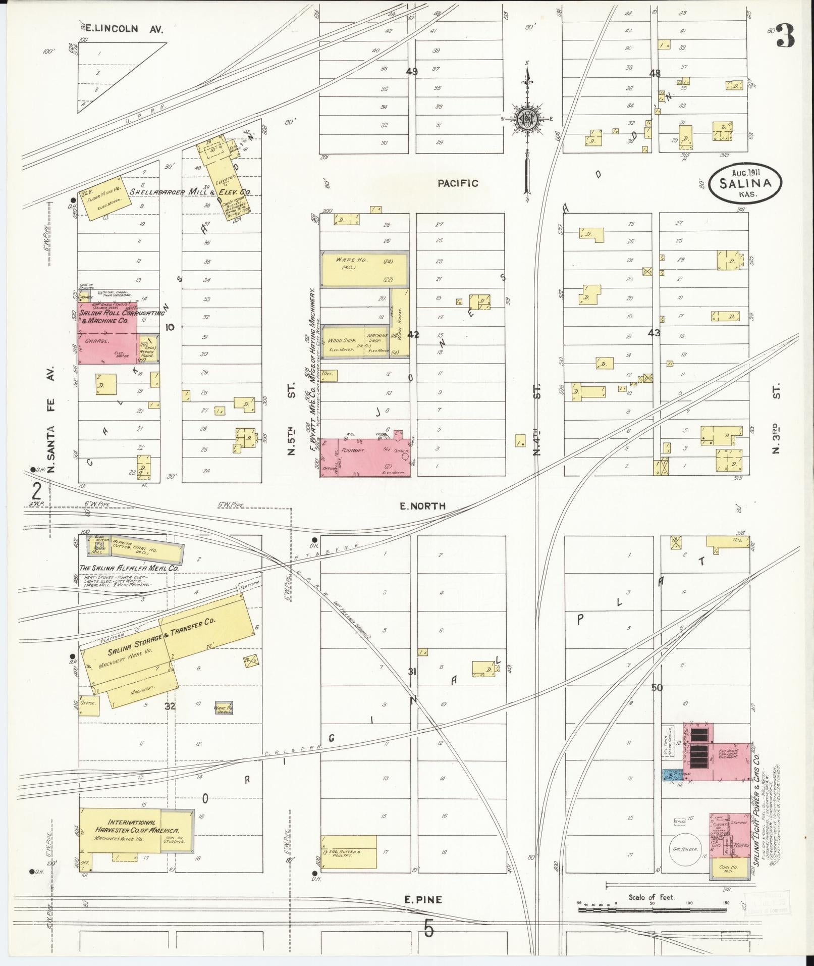 Sanborn Fire Insurance Map from Salina, Saline County, Kansas (1911), Sheet #0003 - Complete Map Set gallery image, historic Sanborn map, vintage wall art, Kansas Kansas