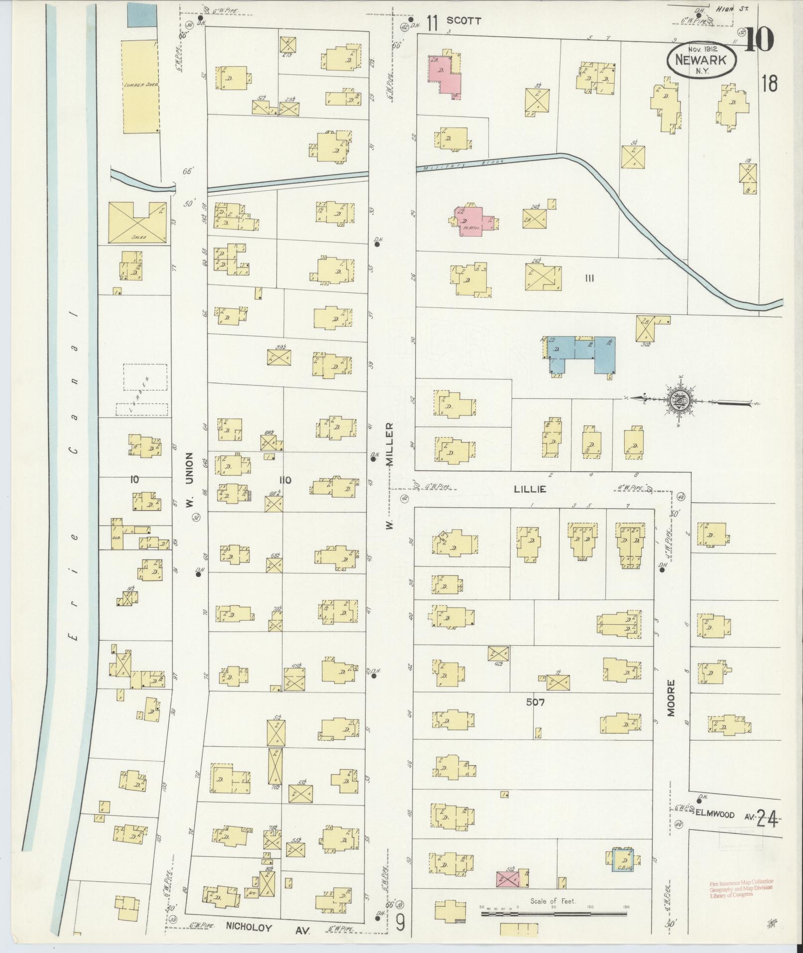 Sanborn Fire Insurance Map from Newark, Wayne County, New York (1912), Sheet #0010 - Complete Map Set gallery image, historic Sanborn map, vintage wall art, New York New York