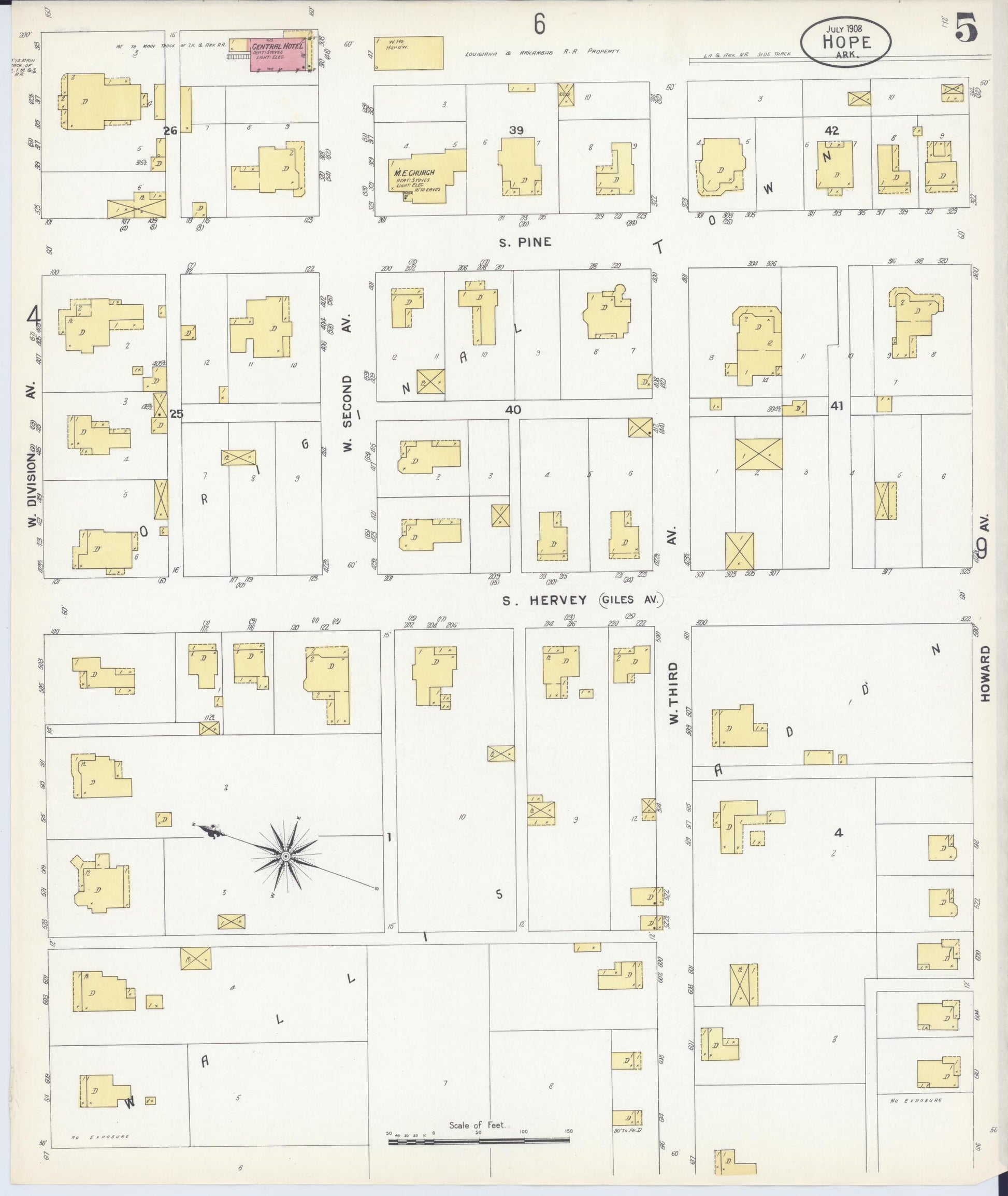 Sanborn Fire Insurance Map from Hope, Hempstead County, Arkansas (1908), Sheet #0005 - Historic Sanborn Fire Insurance Map Print, vintage old map wall art, antique decor, genealogy gift, Arkansas Arkansas map